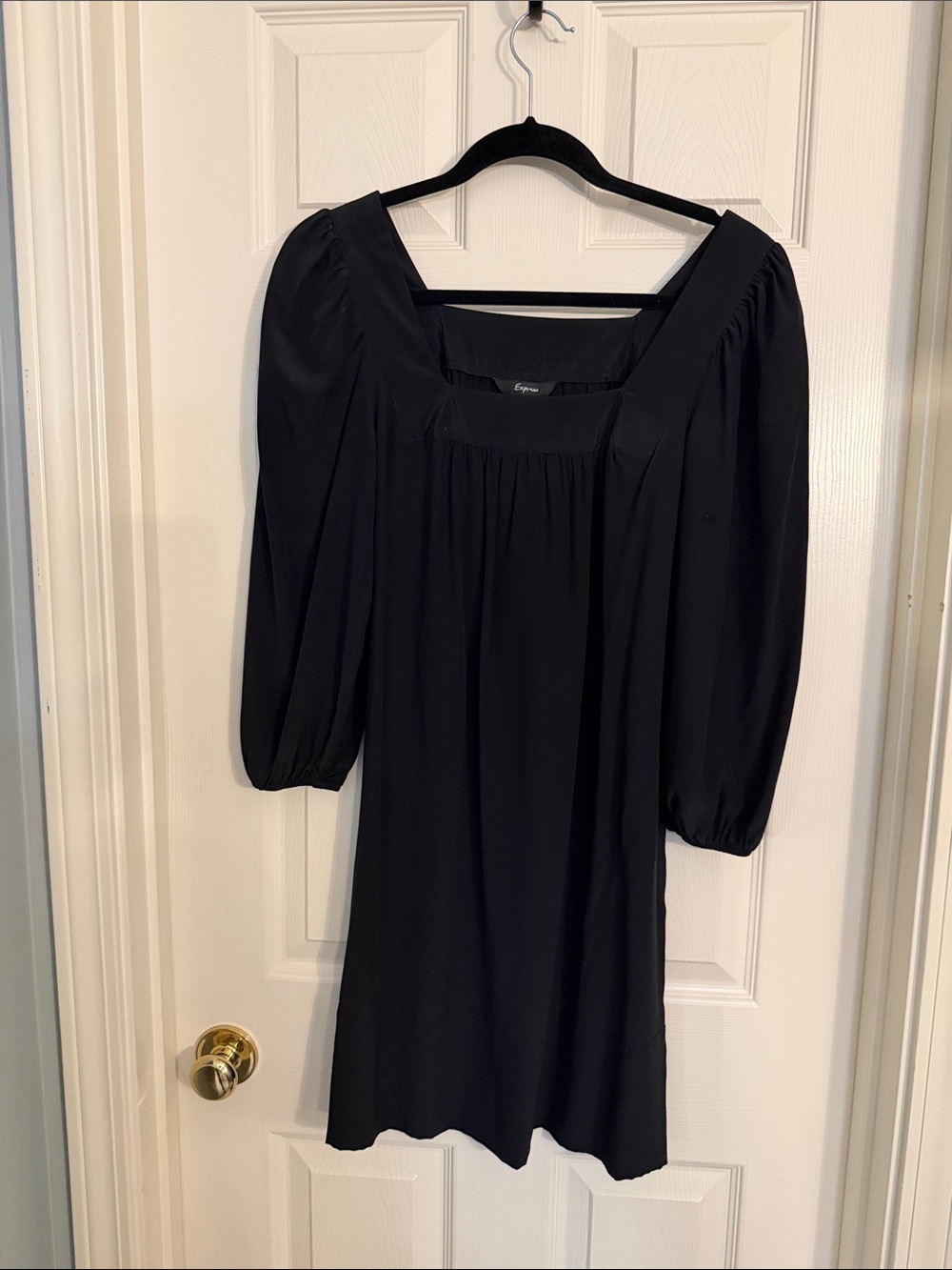 Express Black Square-Neck Puff Sleeve Mini Dress
